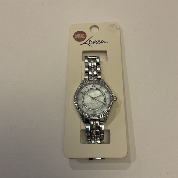 Vintage Mother of Pearl Crystal Rhinestone Silver Dress Watch Y2K Gift New/Box - Picture 2 of 3